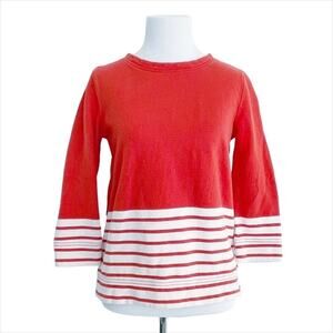 J. CREW Orange & Cream Striped Pullover Boxy 3/4 Sleeve Sweatshirt Size XS